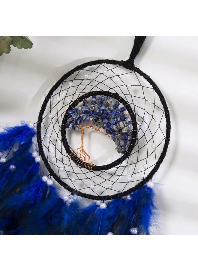 Dreamocean Dream Catcher, Handmade Dreamcatcher with Healing Crystal Stone, Tree of Life Dream Catchers Hanging Ornament for Home Bedroom Birthday Party, Perfect Craft Gift for Kids… (Blue) - Image 3