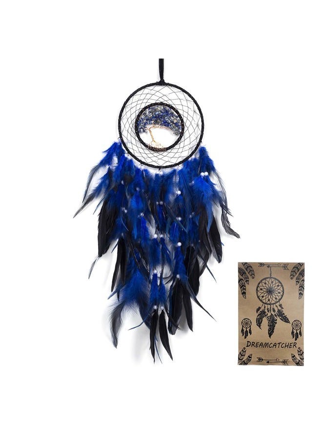 Dreamocean Dream Catcher, Handmade Dreamcatcher with Healing Crystal Stone, Tree of Life Dream Catchers Hanging Ornament for Home Bedroom Birthday Party, Perfect Craft Gift for Kids… (Blue) - Image 1
