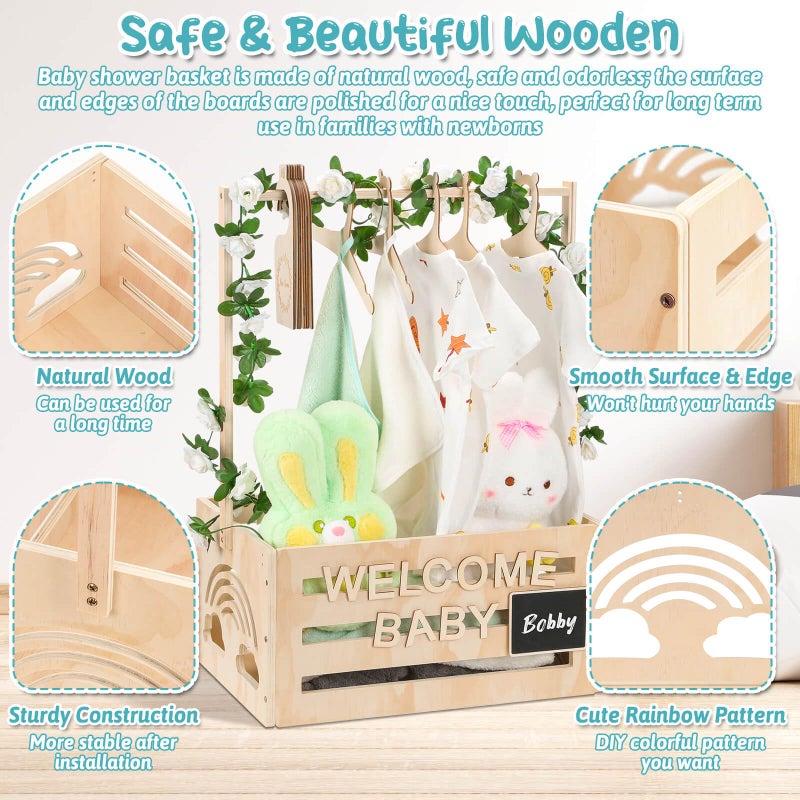 Jupwalz Wooden Baby Shower Crate Closet With Hangers, Letters, Dividers - Easy Assembly Basket for Newborn Boys Girls - Pregnancy Gifts for New Parents - Image 5