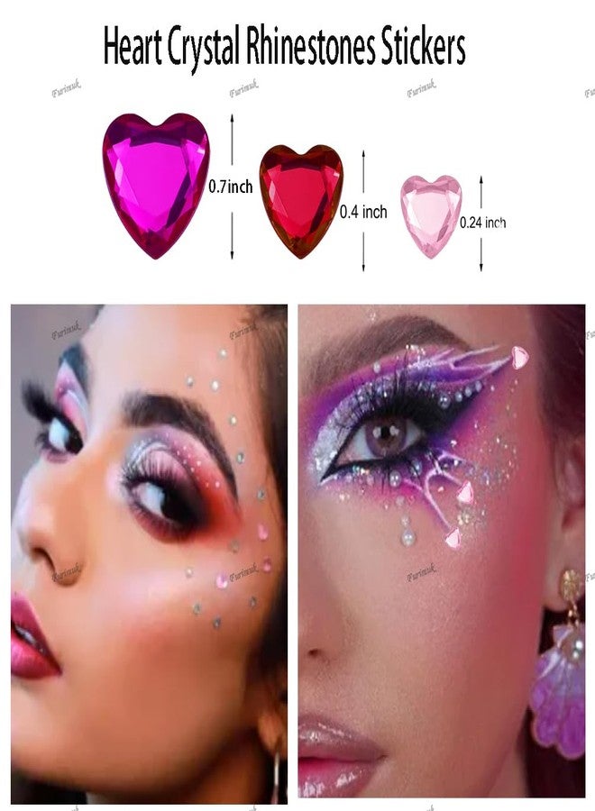 Furimuk 436 Pieces Heart Rhinestone Sticker Gems for Valentine Face Eye Body Makeup, 3D Self-Adhesive Acrylic Crystal Heart Hair Jewels Stickers for Wedding Valentine's Day Decor DIY Craft Decoration Acc - Image 4