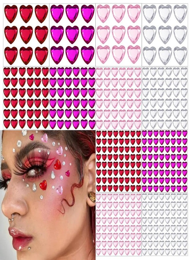 Furimuk 436 Pieces Heart Rhinestone Sticker Gems for Valentine Face Eye Body Makeup, 3D Self-Adhesive Acrylic Crystal Heart Hair Jewels Stickers for Wedding Valentine's Day Decor DIY Craft Decoration Acc - Image 1