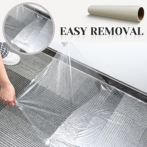 Amylove Carpet Protection Film Plastic Protector Self Adhesive Clear Cover Carpet Sticky Heavy Duty Shield Covering Tape Protection Surface Protective Film for Stairs Rug Floor Runner - Image 4