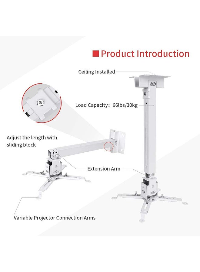 Wownect Ceiling Mount For LCD/DLP Adjustable Height Projector Silver - Image 2