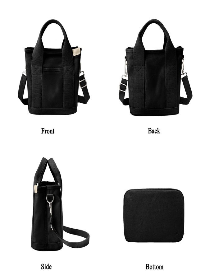 Youjaree Canvas Tote Bag for Women Stylish Crossboy Handbag Casual Hobo Bag Top Handle Satchel with Multiple Pockets (Black) - Image 2