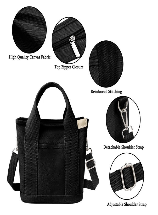 Youjaree Canvas Tote Bag for Women Stylish Crossboy Handbag Casual Hobo Bag Top Handle Satchel with Multiple Pockets (Black) - Image 3