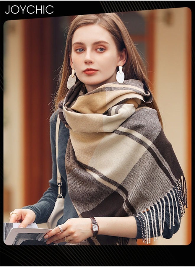 Joychic Classic Autumn and Winter Women Outdoor Windproof Warm Fringed Scarf  - Image 1