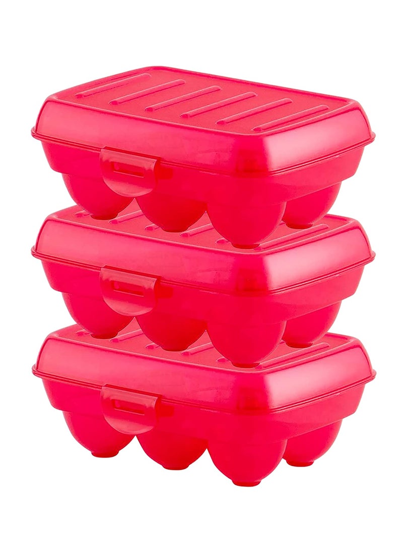 Kuber Industries Kuber Industries Portable Food Grade Plastic Egg HolderStorage Box for 6 Pieces Egg Pack of 3 Pink46KKM0153  - Image 1