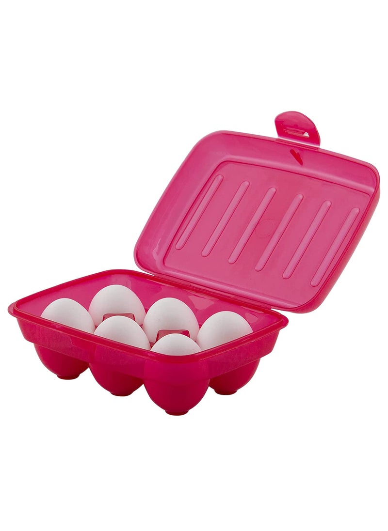 Kuber Industries Kuber Industries Portable Food Grade Plastic Egg HolderStorage Box for 6 Pieces Egg Pack of 3 Pink46KKM0153  - Image 5