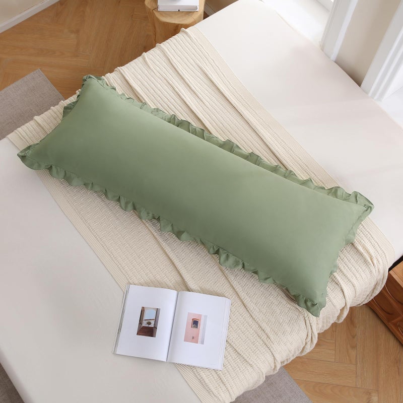 Merryword Avocado Green Body Pillow Cover 20x54inches Long Pillowcase Ruffled Pillowcases Shabby Chic Ruffled Fringe Decor Body Ruffled Pillow Sham Cute Pillowcase - Image 3