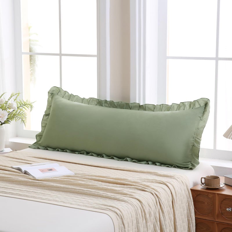 Merryword Avocado Green Body Pillow Cover 20x54inches Long Pillowcase Ruffled Pillowcases Shabby Chic Ruffled Fringe Decor Body Ruffled Pillow Sham Cute Pillowcase - Image 1