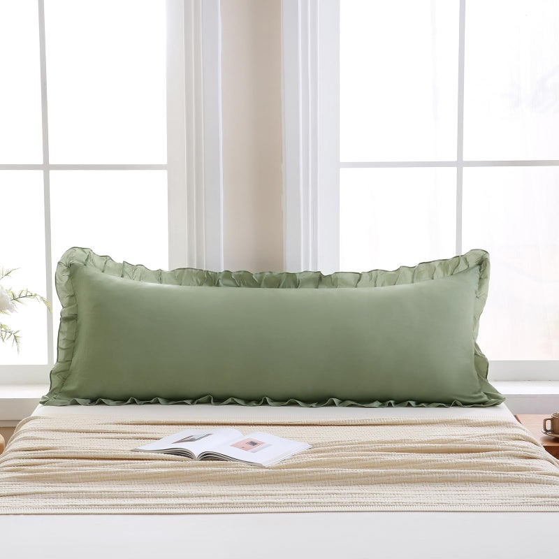 Merryword Avocado Green Body Pillow Cover 20x54inches Long Pillowcase Ruffled Pillowcases Shabby Chic Ruffled Fringe Decor Body Ruffled Pillow Sham Cute Pillowcase - Image 2