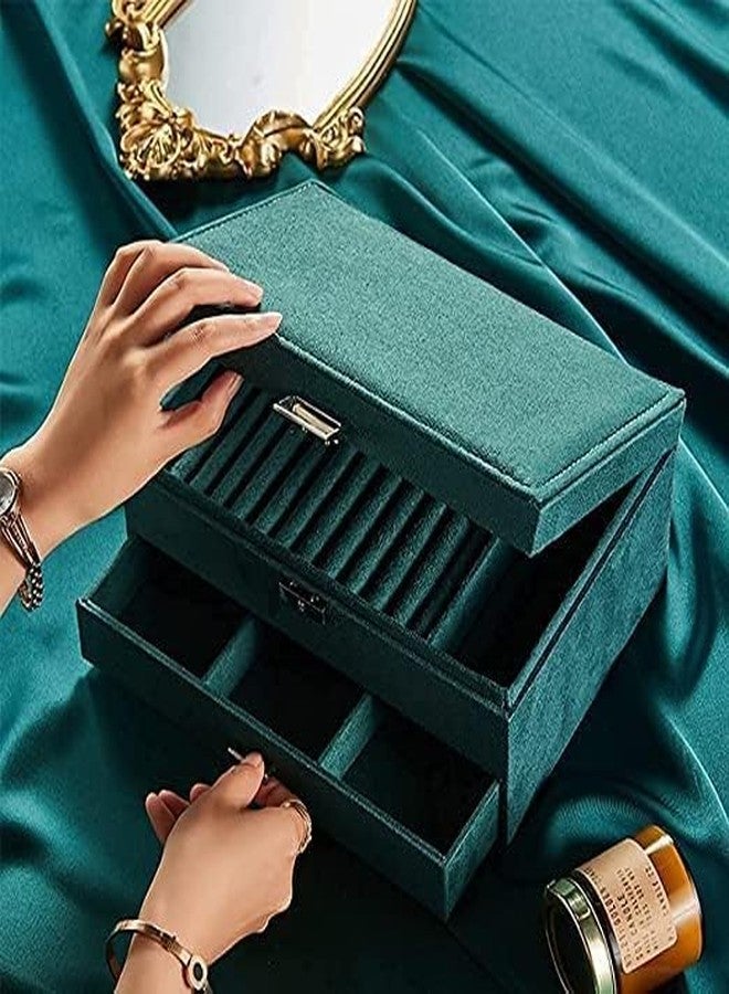 Drumil Women Jewelry Box Lockable 3 Layers Large Jewelry Organizer Storage Case for Earrings Necklaces Rings Bracelets,Green Display Jewel Holder (Navy) - Image 4