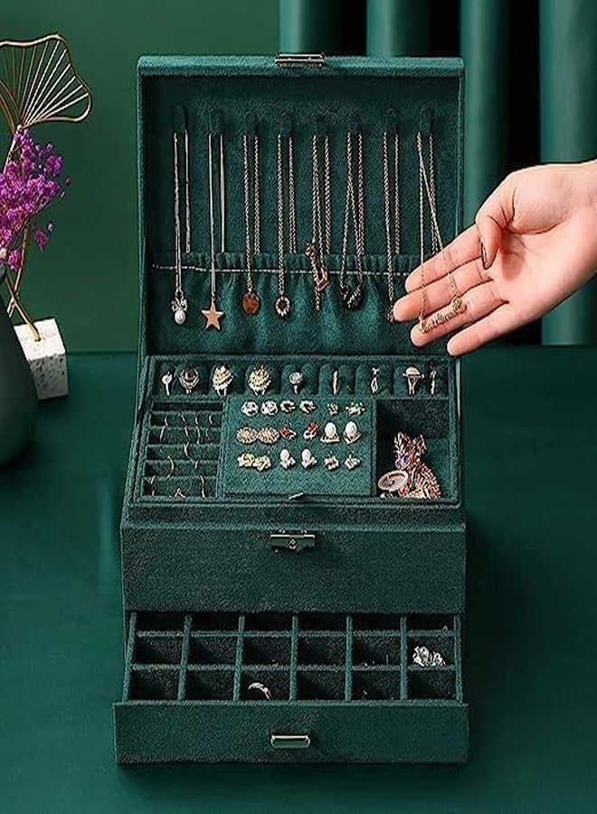 Drumil Women Jewelry Box Lockable 3 Layers Large Jewelry Organizer Storage Case for Earrings Necklaces Rings Bracelets,Green Display Jewel Holder (Navy) - Image 5