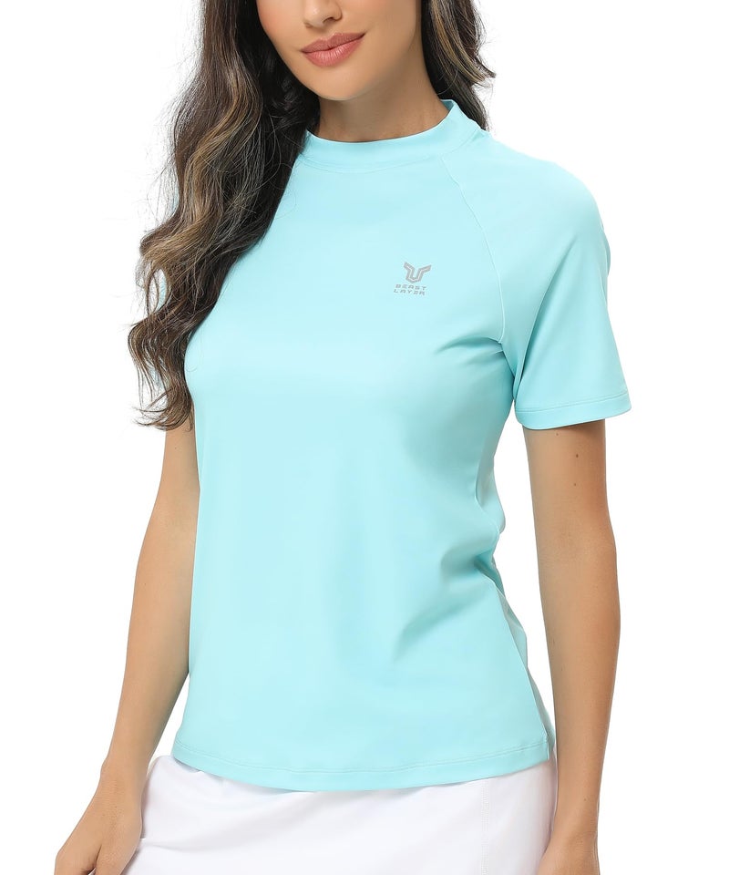 HUGE SPORTS تي شيرت رياضي نسائي بأكمام قصيرة UPF 50+ بلون أخضر فاتح XL - Image 2