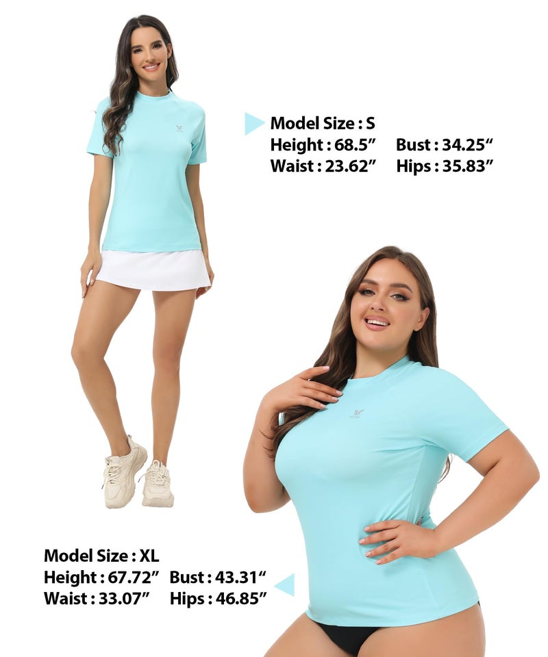 HUGE SPORTS تي شيرت رياضي نسائي بأكمام قصيرة UPF 50+ بلون أخضر فاتح XL - Image 5