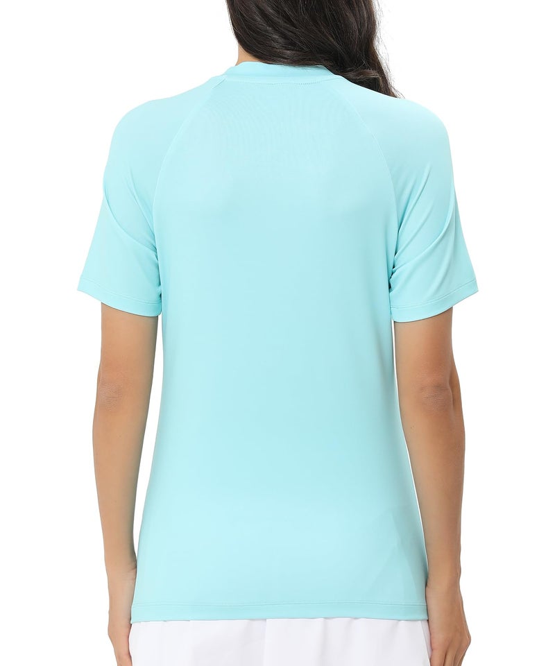 HUGE SPORTS تي شيرت رياضي نسائي بأكمام قصيرة UPF 50+ بلون أخضر فاتح XL - Image 4