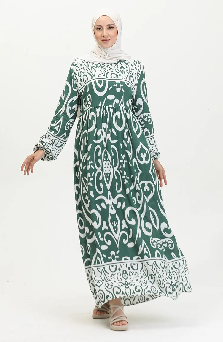 سيفا ميرفي Patterned Viscose Dress 81862-03 Khaki