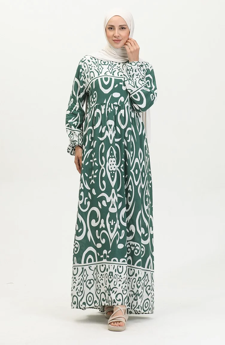 سيفا ميرفي Patterned Viscose Dress 81862-03 Khaki