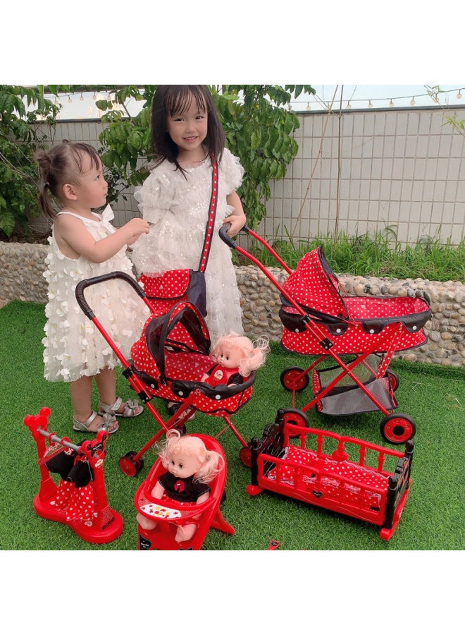 Children's Large Trolley Toy Girls Children's Play House Folding With Doll Simulation Hardcore Baby Shopping Cart-Color:Red Cart +360 Minnie + Hanger - Image 4