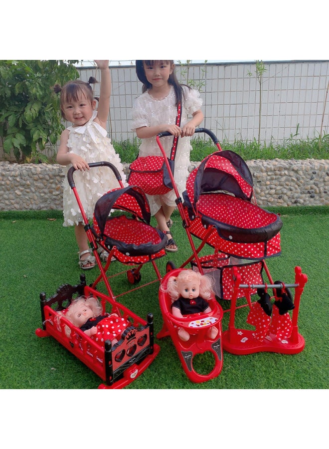Children's Large Trolley Toy Girls Children's Play House Folding With Doll Simulation Hardcore Baby Shopping Cart-Color:Red Cart +360 Minnie + Hanger - Image 2