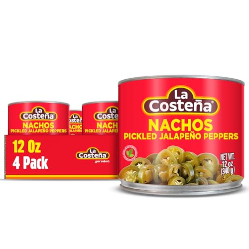 La Costeña Sliced Nacho Jalapeno Peppers - Pickled Jalapenos - Jalapeno Pepper - Hot Peppers - Mexican Food, Guacamole, Spicy Nacho & Taco Toppings, Enchiladas & Salsa - 12oz, 4 Pack Canned Jalapenos - Image 1