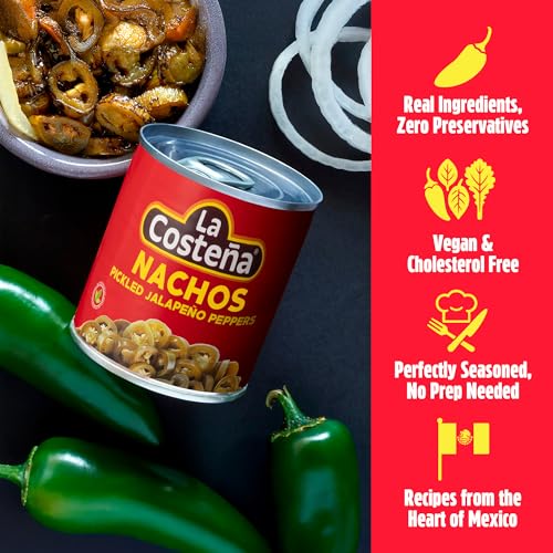 La Costeña Sliced Nacho Jalapeno Peppers - Pickled Jalapenos - Jalapeno Pepper - Hot Peppers - Mexican Food, Guacamole, Spicy Nacho & Taco Toppings, Enchiladas & Salsa - 12oz, 4 Pack Canned Jalapenos - Image 4