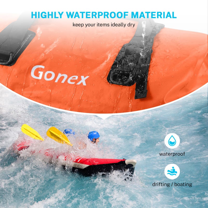 Gonex 80L Extra Large Waterproof Duffle Travel Dry Duffel Bag Heavy Duty Bag with Durable Straps & Handles for Kayaking Paddleboarding Boating Rafting Fishing Orange - Image 2