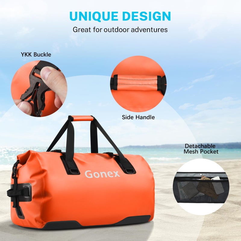 Gonex 80L Extra Large Waterproof Duffle Travel Dry Duffel Bag Heavy Duty Bag with Durable Straps & Handles for Kayaking Paddleboarding Boating Rafting Fishing Orange - Image 4