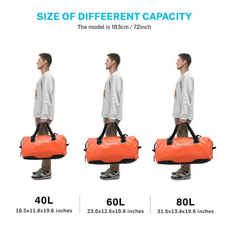 Gonex 80L Extra Large Waterproof Duffle Travel Dry Duffel Bag Heavy Duty Bag with Durable Straps & Handles for Kayaking Paddleboarding Boating Rafting Fishing Orange - Image 5