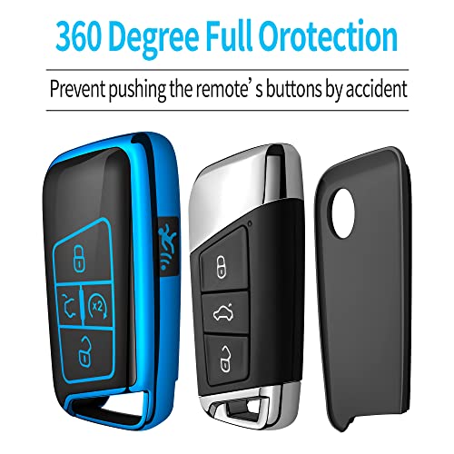 Tukellen for Volkswagen Key Fob Cover, Premium Soft TPU Full Protection Key Fob Case VW Tiguan Atlas Jetta Passat Golf Alltrack Smart Keyless Fob Remote Key (Blue) - Image 4