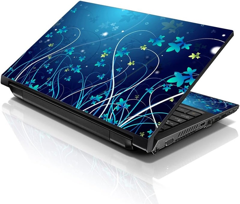 إل أس أس غطاء جلد لابتوب 15 15.6 مع نقش زهور زرقاء ملونة لـ HP وDell وLenovo وApple وAsus وAcer وCompaq - يناسب 13.3 و14 و15.6 و16 بوصة (وسادتان للمعصم مجانًا) - Image 1