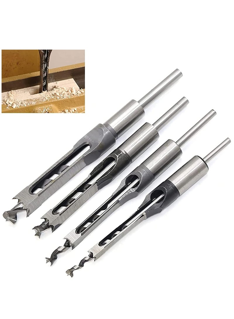Square Hole Drill Bits for Wood, 4 PCS Woodworking Hole Saw Mortising Chisel Drill Bits,(Size: 6.4mm/8mm/9.5mm/12.7mm) - Image 1