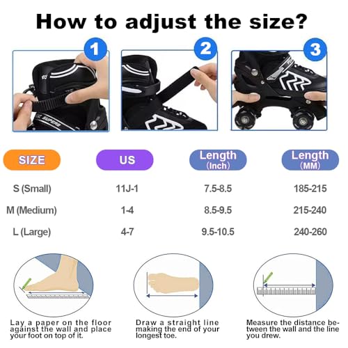 ZXLN Kids Roller Skates for Boys and Girls, Women and Men, 4 Size Adjustable Quad Skates for Youth Adult Medium Size - Image 4