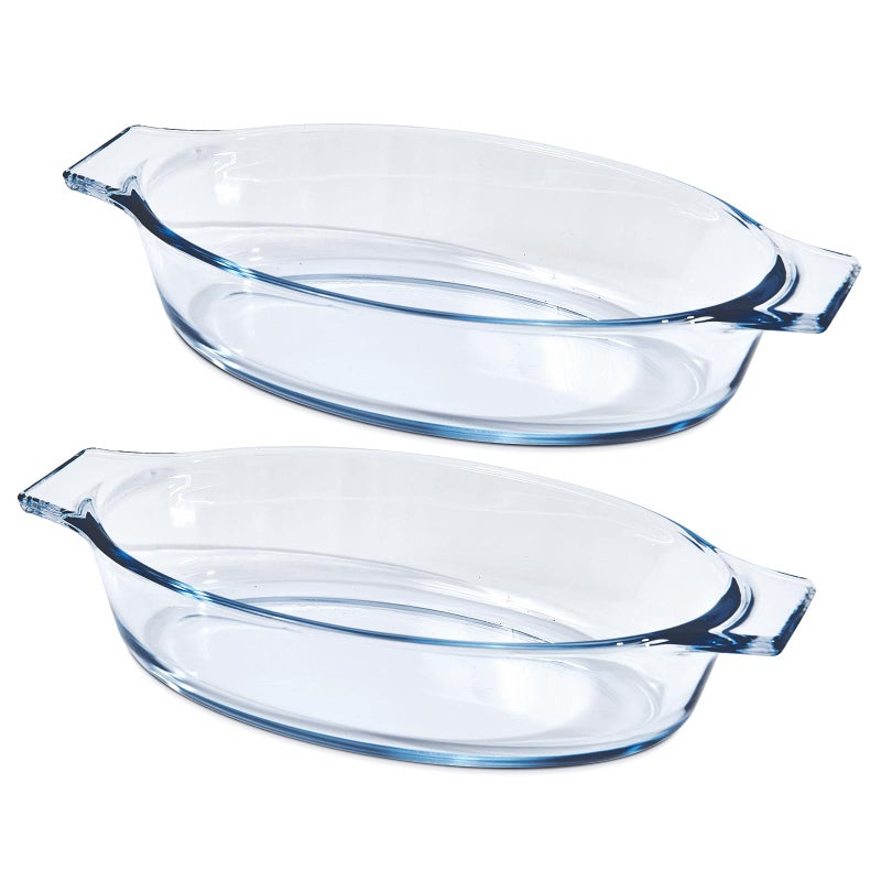 Yomvzake Mini Casserole Dish Oval 2 Pack, 13oz Glass Baking Dish, Banana Split Bowls, Single Serving, Individual Bakeware Baking Pans for Oven Microwave Air Fryer, Clear Prep Bowls - Image 1