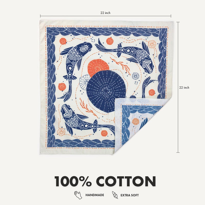 WHTE MOSS Bandana â€“ 100% Cotton Extra Soft Scarf Handkerchief for Men & Women, Great Gift Idea (Koi Beige) - Image 4