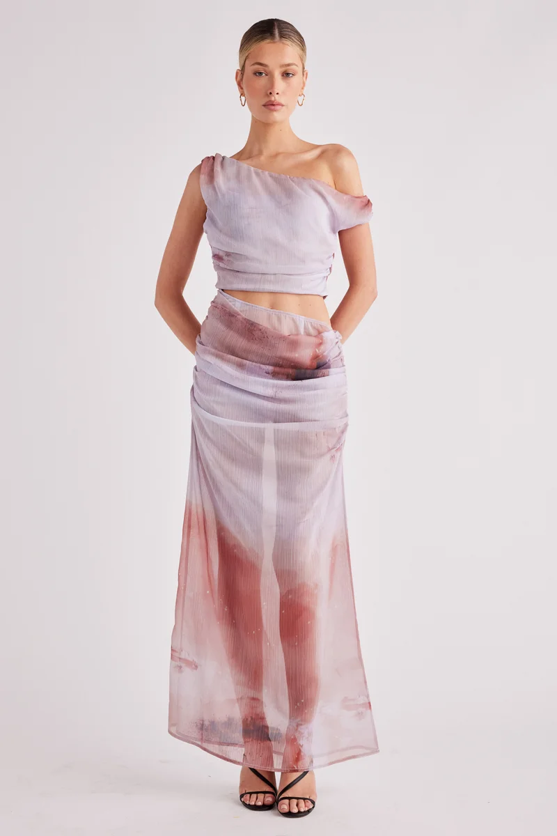 SNDYS Watercolor Ruched Maxi Dress
