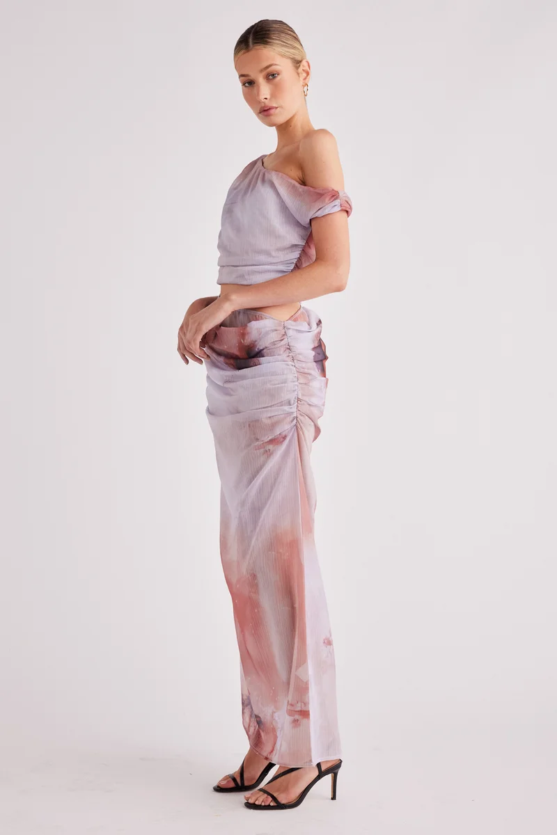 SNDYS Watercolor Ruched Maxi Dress