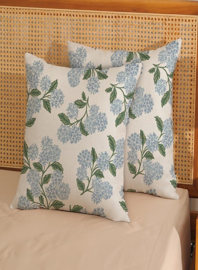 DAFENA Spring Pillow Covers 20x20 Inch 2 Pcs Navy Blue Sage Green Hydrangea Flower Decor Throw Pillows Vintage Floral Seasonal Summer Outdoor Decoration Pillowcase Linen Cushion Cover for Couch Sofa - Image 2