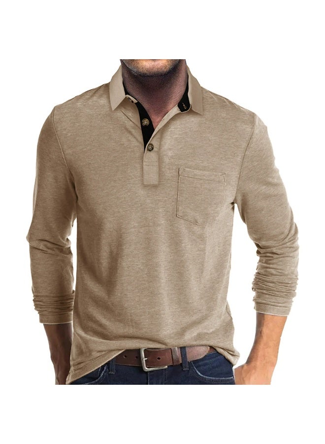 general Men's Casual Polo Shirts Classic Button Basic Long Sleeve Shirt Solid Color Cotton Tees Stylish Tops - Image 1