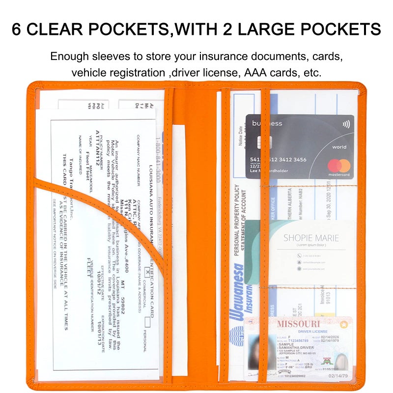 LumiMokki Premium Car Registration & Insurance Card Holder with Magnetic Shut, Vehicle Glove Box Car Organizer - For Documents, Cards, License (Orange) - Image 4