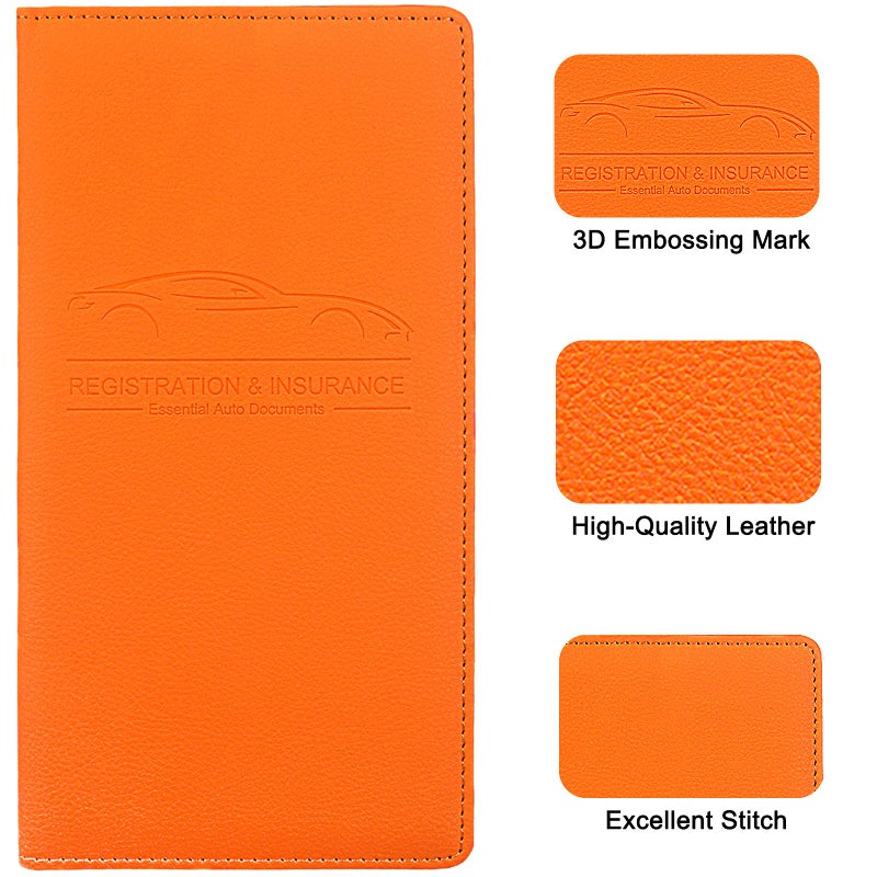 LumiMokki Premium Car Registration & Insurance Card Holder with Magnetic Shut, Vehicle Glove Box Car Organizer - For Documents, Cards, License (Orange) - Image 5