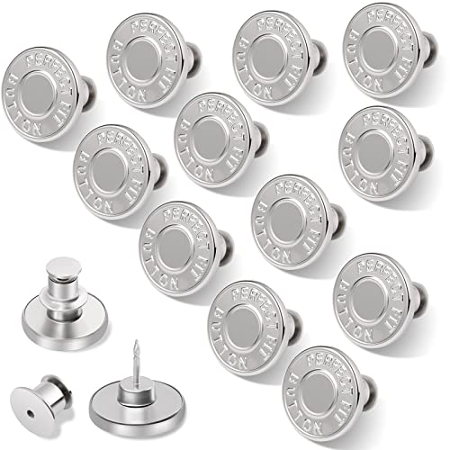 Ceryvop 12 Sets Buttons Pins for Jeans, No-Sew Replacement Jean Buttons for Loose Pants Tightener for Too Big - Image 1