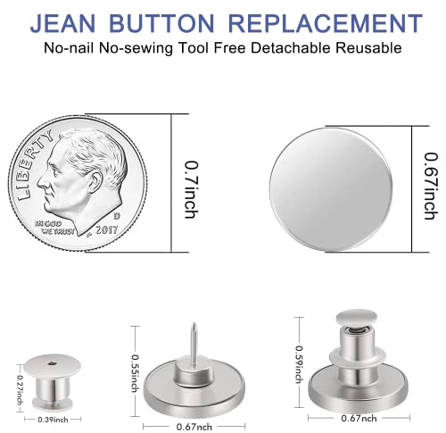 Ceryvop 12 Sets Buttons Pins for Jeans, No-Sew Replacement Jean Buttons for Loose Pants Tightener for Too Big - Image 2