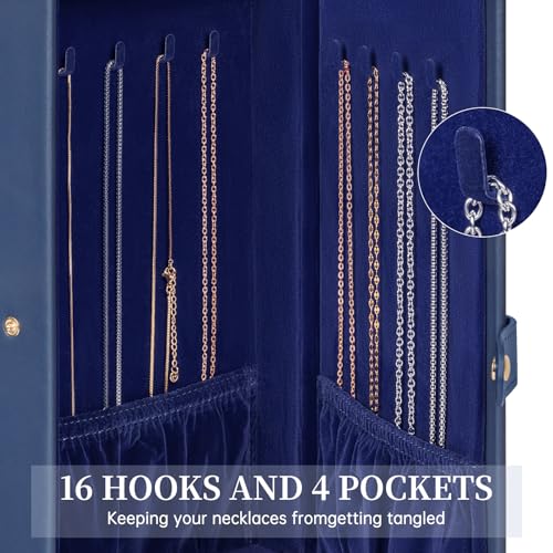 AKOZLIN Extra Large 6-Tier Jewelry Box Organizer Functional Huge, 5 Drawers Leather Jewelry Storage Case for Women Girls Ring Necklace Earring Bracelet Holder Organizer with Mirror Blue - Image 4