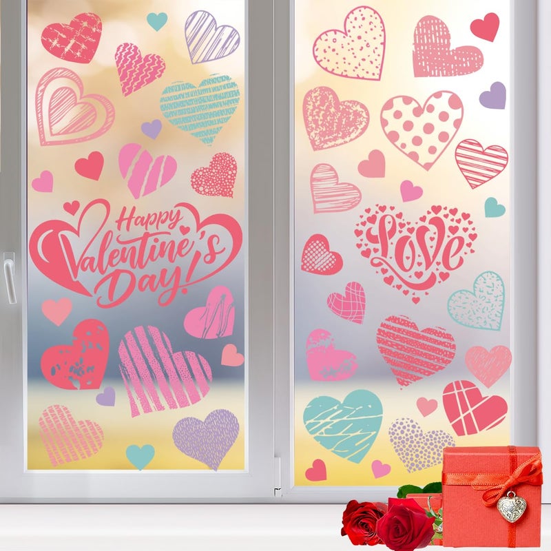 koutey Valentines Day Heart Window Clings Stickers for Glass, Valentines Day Decals Decorations Indoor Holiday Decals for Party (4 Sheets) - Image 1