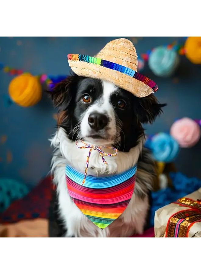 LAVENTY Vibrant Sombrero Pet Hat Adjustable Sun Hat For Small Medium Dogs Cats Set 2 - Image 3
