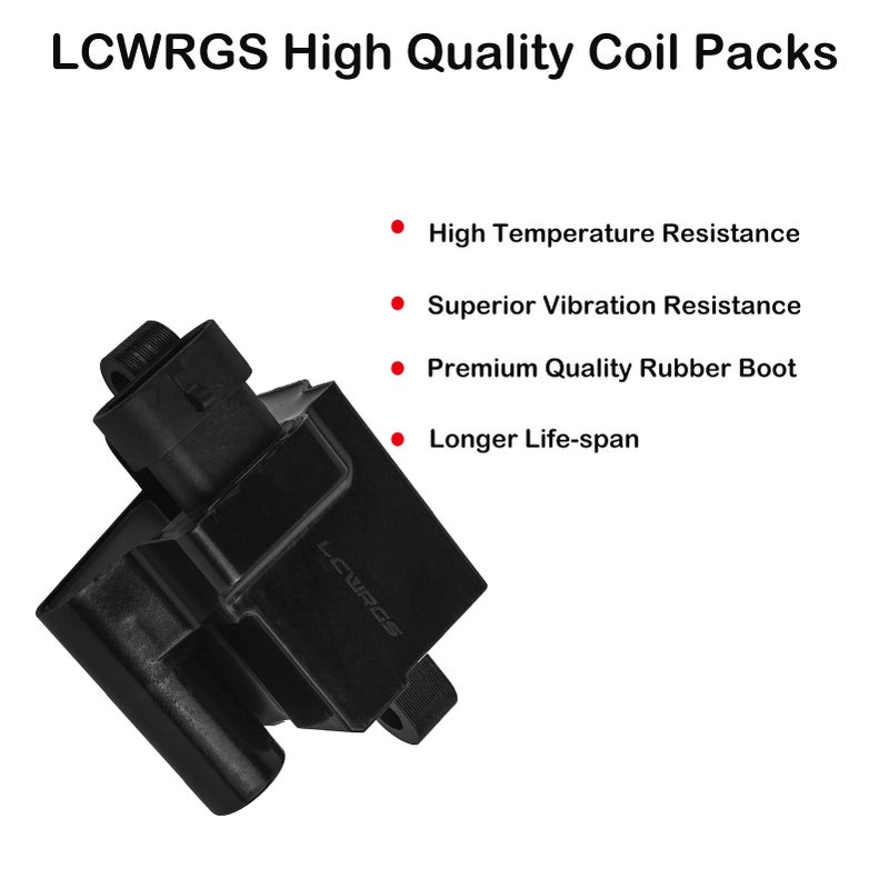 LCWRGS Square Ignition Coil Packs for Chevy Silverado Avalanche Suburban Tahoe Express GMC Sierra Yukon 1500 2500 Escalade 2000 2001 2002 2003 2004 2005 2006 2007 4.8 5.3 6.0 Coils UF271 - Set of 8 - Image 2