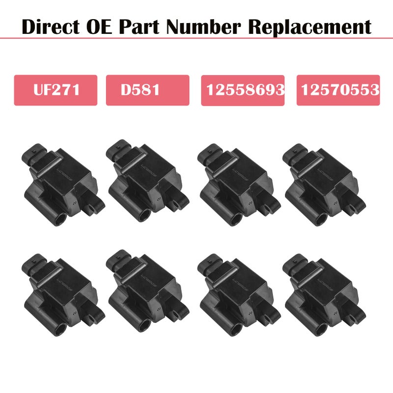 LCWRGS Square Ignition Coil Packs for Chevy Silverado Avalanche Suburban Tahoe Express GMC Sierra Yukon 1500 2500 Escalade 2000 2001 2002 2003 2004 2005 2006 2007 4.8 5.3 6.0 Coils UF271 - Set of 8 - Image 3