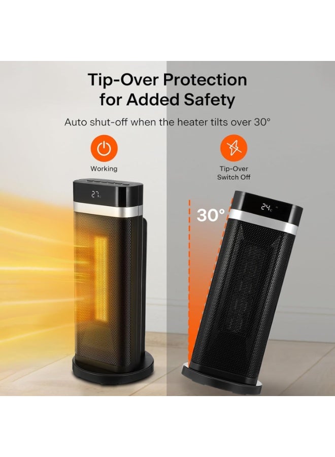 INGUNAR Heater For Indoor Use, Portable Electric Heater For Home, 1500W Fast PTC Ceramic Heating With Remote Control, 70° Oscillation, 12H Timer, Multiple Safety Protection - Image 2