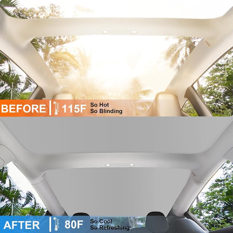 Tussgey Newest Sunshade Roof for Tesla Model 3【Blocks 99% UV, No Sag!】 Premium Roof Sun Shade for Tesla Model 3 2023-2020 Accessories Heat Insulation Keep Cooling Light-Tight Foldable Sunshade for Glass Roof - Image 2